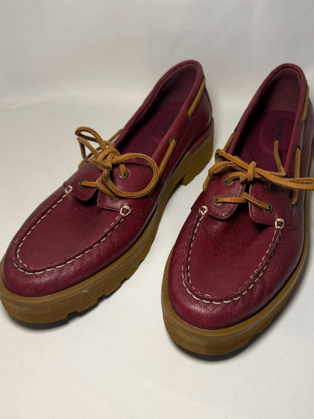 Sperry Oxblood Red Leather Lug Sole Loafers Womens 10M Topsiders Boat Shoes Logo